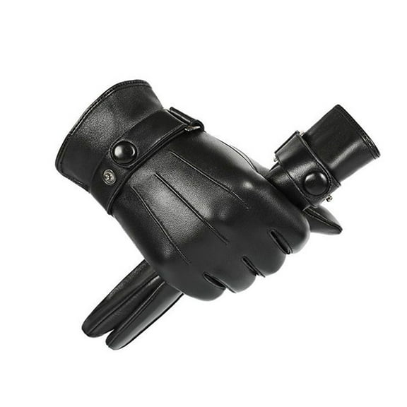Business Gloves Men Winter PU Leather Touch Screen Plus Velvet Keep Warm Windproof Driving  Autumn Male Black Gloves (Black,One Size)