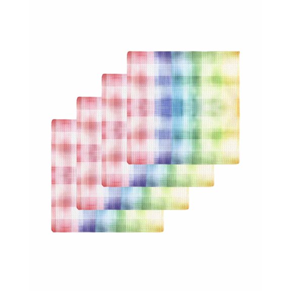 Colorful Buffalo Plaid Kitchen Dish Towels for Drying Dishes Set of 4, Abstract Gradient Modern Waffle Weave Microfiber Terry Hand Tea Bathroom Towels Quick Dry & Absorbent Towel 12x12