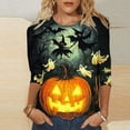 thumbnail image 3 of JTZGDY Plus Size Halloween Tops for Women Lightweight Casual Fall 3/4 Length Sleeve Cute Ghost Pumpkin Pattern Printed Crew Neck Basic Tunic Blouse Loose Fit Trendy Holiday Graphic Tees Shirt, 3 of 6