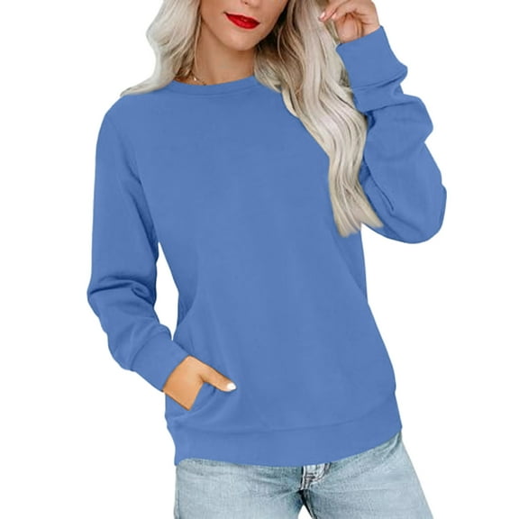 Crewneck Sweatshirts for Women No Hood Fall Casual Long Sleeve Pullover Tops Loose Sweatshirt with Pocket Royal Blue 3XL