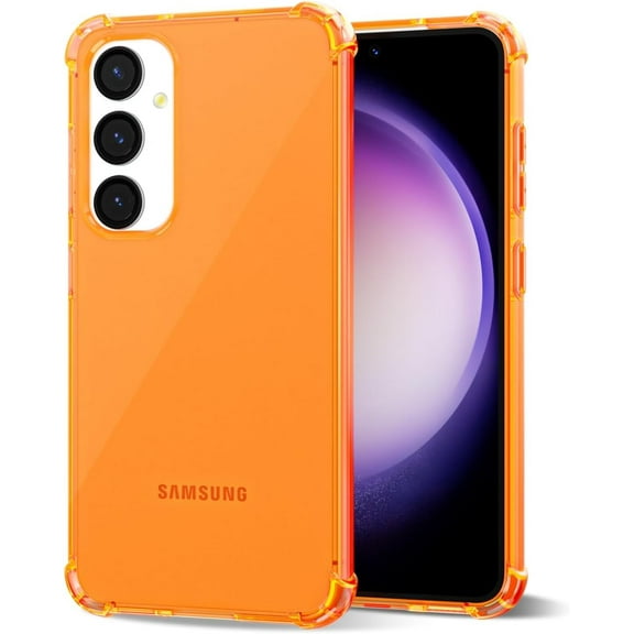 for Samsung Galaxy S23 Fe Case Clear, Transparent Thin Slim Flexible TPU Cute Cover Aesthetic Design, Soft Silicone Girp for Women Girl, Non-Yellowing Protective Airbag Bumper, Neon Orange