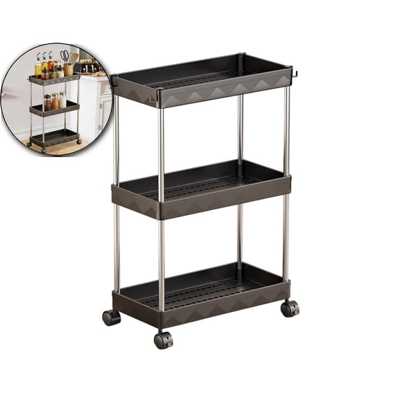 3-Tier Rolling Cart with Wheels, Slim Narrow Storage Cabinet, Under Desk Storage Organizer for Office, Bathroom, Kitchen, Laundry Room, Narrow Places