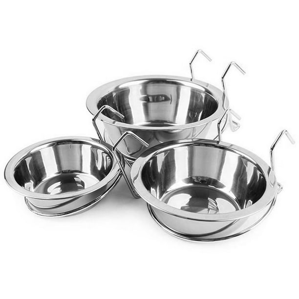 Cheers Metal Dog Pet Bowl Cage Crate Non Slip Hanging Food Dish Water Feeder With Hook Silver S