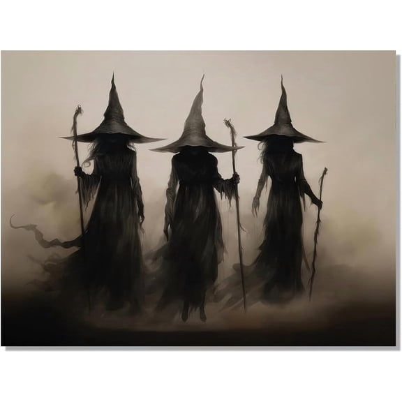 Vintage Three Witches Halloween Wall Art, Creepy Gothic Room Wall Art