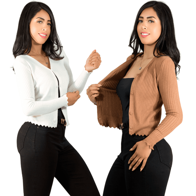 Set De 2 Sueter De Mujer Manga Larga Unitalla Sueteres Botón Sweater