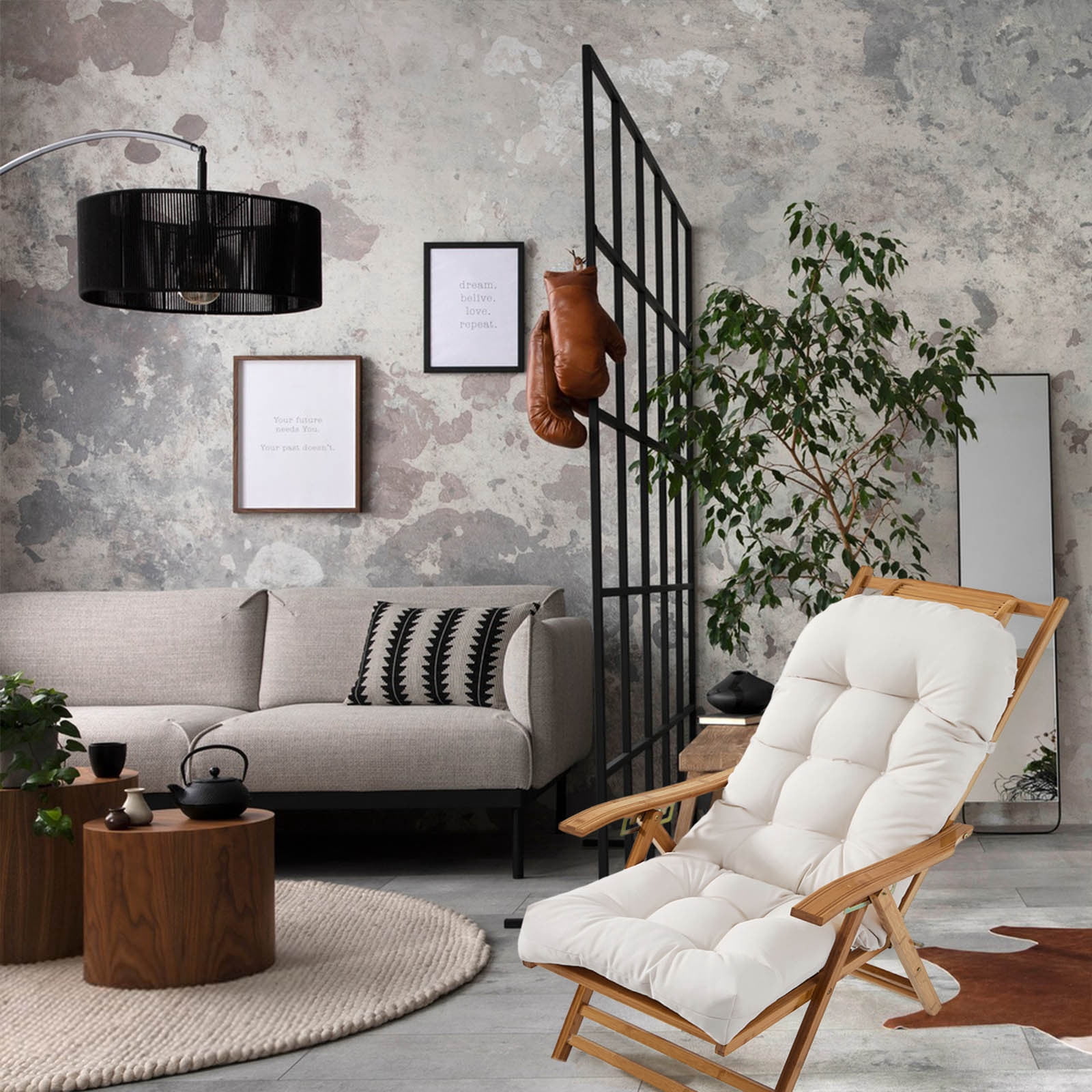 yulier Rocking Chair Cushion, Outdoor High Back Chair Cushion with Ties, Indoor Seat/Back Chair Cushion, Thickened Tufted Chair Pad Replacement Cushion, Patio Furniture Cushion, 19.69" x 43.3"