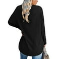 thumbnail image 4 of Blusa de mujer Camisa de manga larga Jersey de color puro Cuello en V Dobladillo suelto Diseño casual, 4 of 6