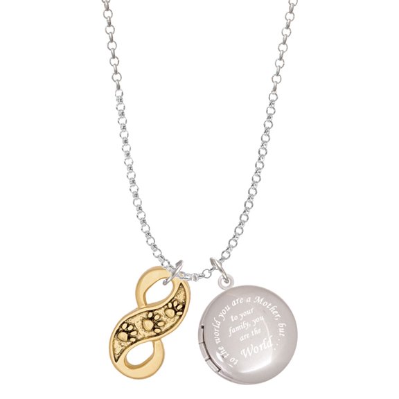 Delight Jewelry Goldtone Paw Prints Infinity To the World You are a Mother Locket Necklace