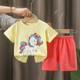 thumbnail image 2 of kpoplk Toddler Baby Boy Summer Outfit Clothes Short Sleeve Letter T Shirt Tops Casual Shorts with Pockets 2pcs Set(Light Yellow,5-6 Y), 2 of 4