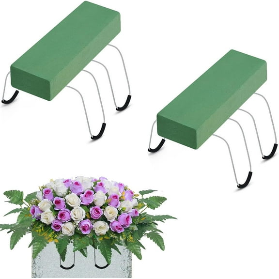Triani 2Pcs Wire Rustproof Galvanized Gravestone Saddle with Floral Foam for Grave Cemetery Headstones Tombstone Decoration Cemetery Headstones for Graves(Green)