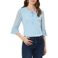 thumbnail image 1 of INSPIRAR CHIC Blusas de Chiffon con Mangas de 3/4 y Volantes, Cuello con Lazo, Color Azul Claro, Talla S, 1 of 5