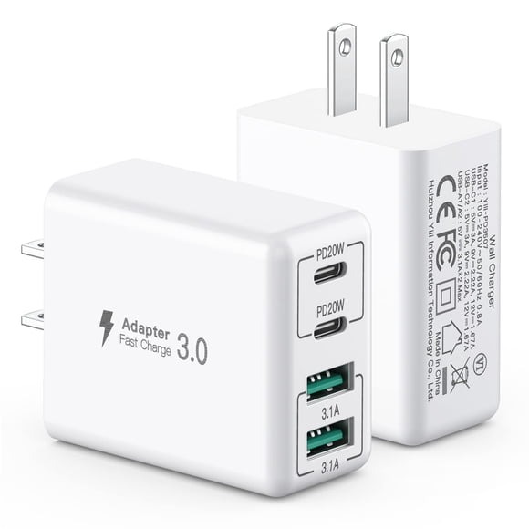 [Cargador] Cargador de pared USB C de 40 W y 4 puertos PD+QC para iPhone y Samsung