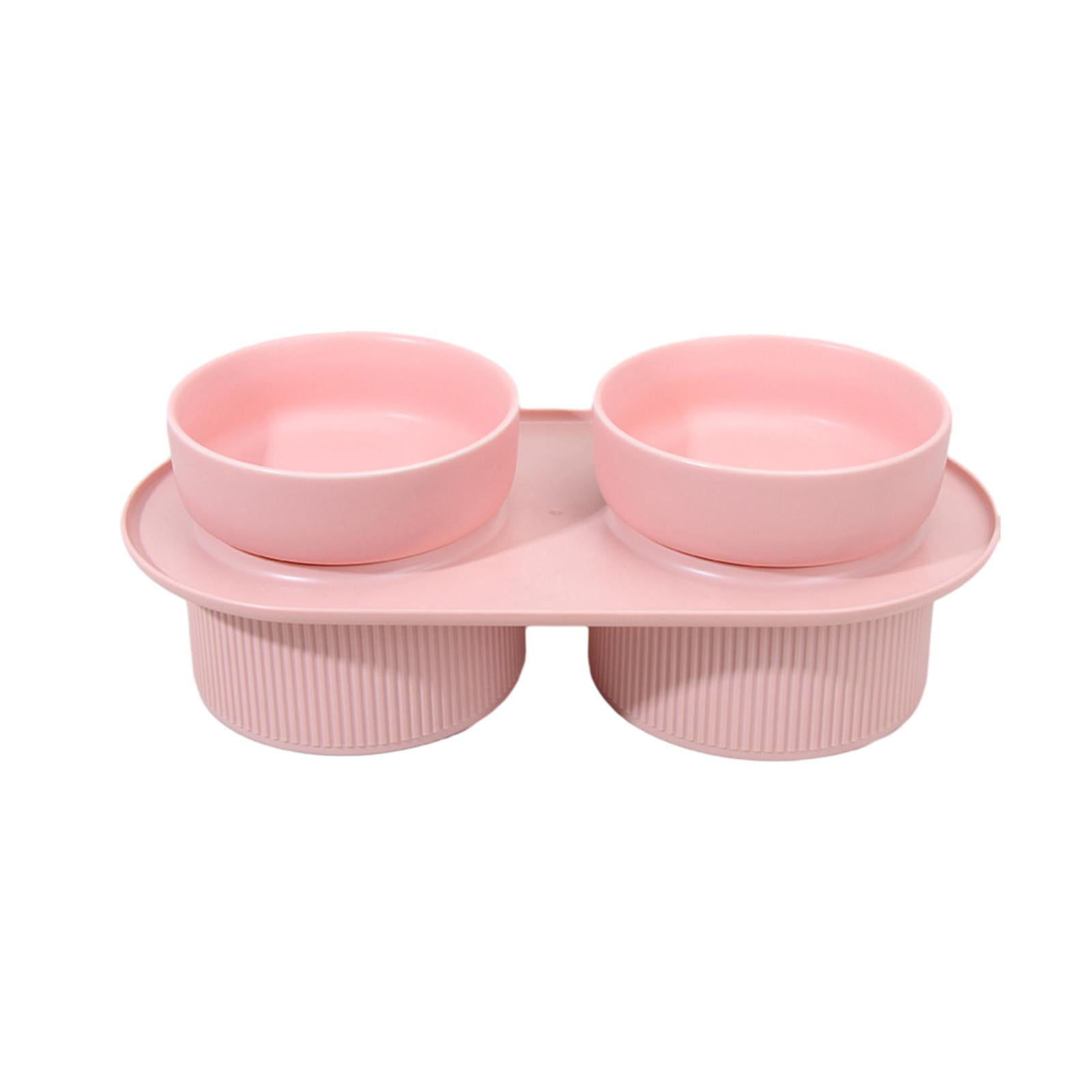 FITYLE Double Ceramic Cat Feeding Bowls Cat Bowls Puppy Bowls Ceramic Tall Cat Dishes Water Food Bowl for Medium Dog Indoor Cats Pet Pink