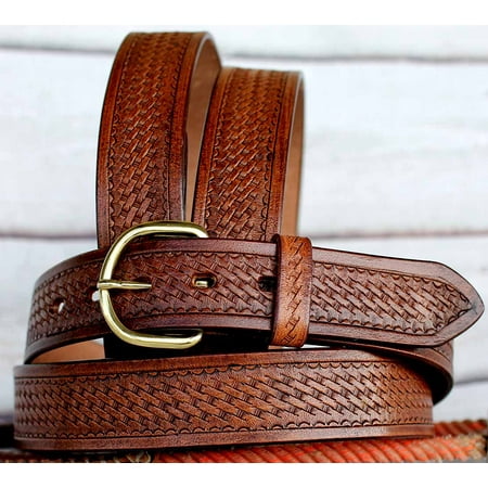 - TACKRUS HANDMADE BASKET WEAVE TOOL HEAVY DUTY WESTERN LEATHER MENS BELT 2609RS02