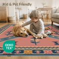 thumbnail image 4 of ODIKA 5'x7' Pink Blue Geometric Floral Design Washable Area Rug Intricate Motif for Dining Room, Under Table, Home Office, Non-Slip Chair-Friendly, 4 of 7