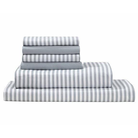 Virah Bella Debra Valencia Awning Striped Sheets by Duke-King Size-Cool Gray-6 Pc Set 2 Bonus Pillowcases!