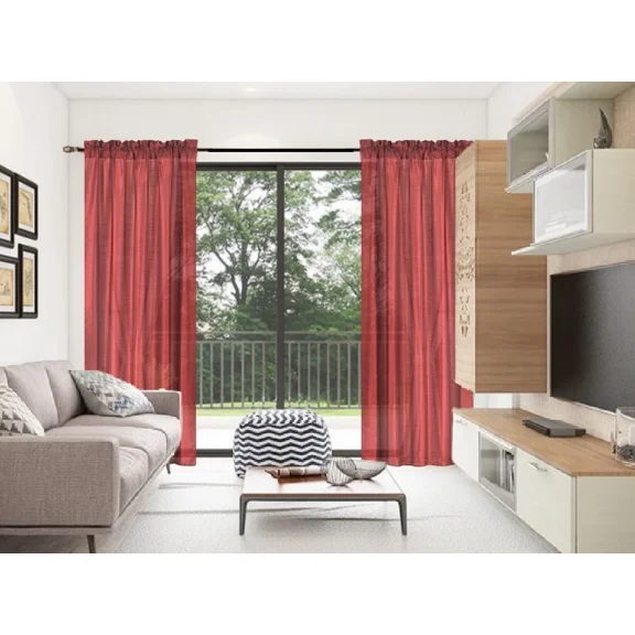 Gorgeous Home Linen 2pc MR2 Burgundy Rod Pocket Window Curtain Semi-Sheer Light Filtering 54" wide X 95" Set of 2