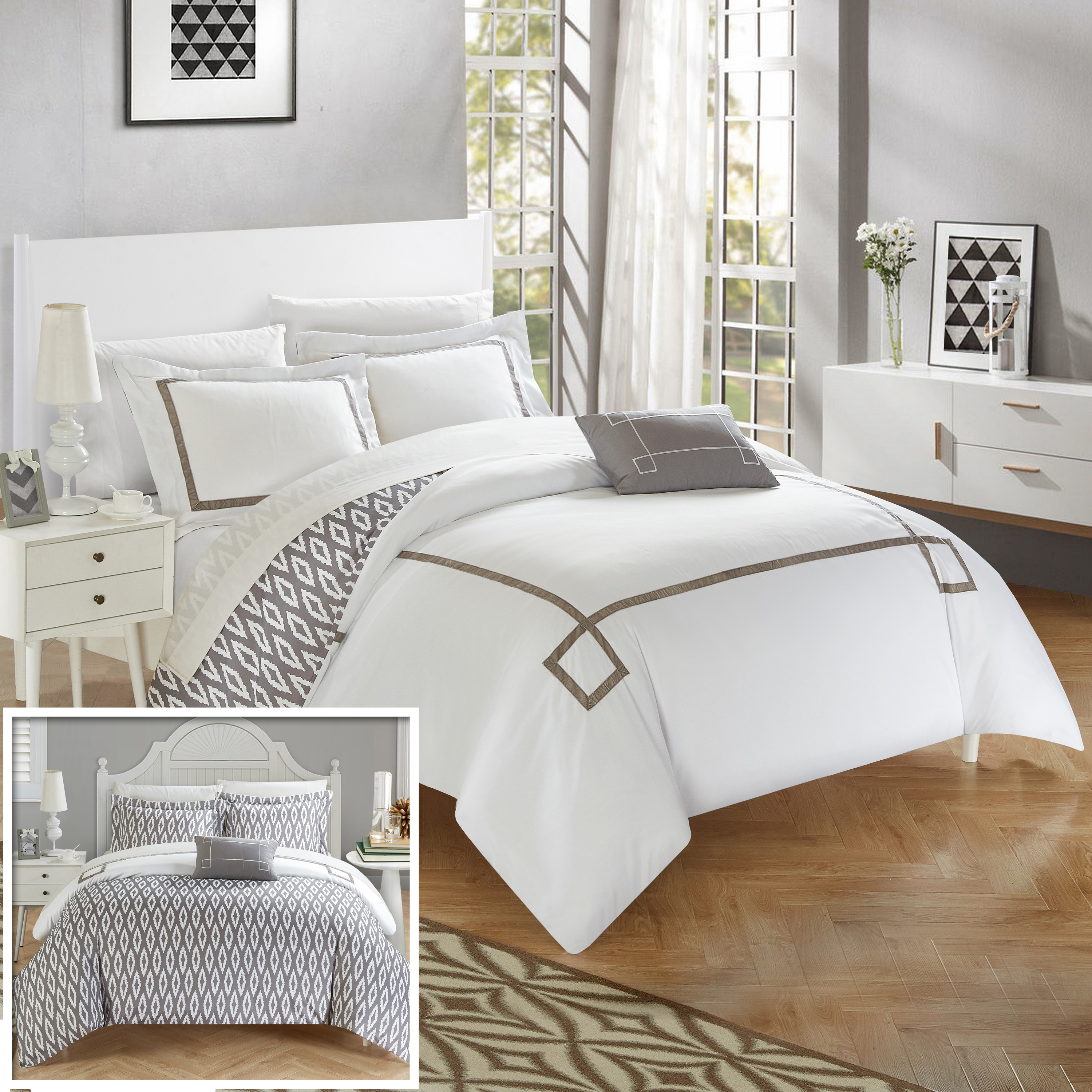 Chic Home - Juego de ropa de cama de 4 piezas Kendall Contemporary, con  cobertor reversible, tama&nt…Ver más Chic Home - Juego de ropa de cama de 4