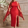 thumbnail image 2 of ZQUUVOU Wedding Guest Dresses for Women Elegant High Split Flare Sleeve Cocktail Dress Party Gown Maxi Dress with Cape Red, 2 of 7