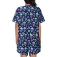 thumbnail image 6 of Fuzoiu Skull purple flower Print Women's Short-Sleeved Pajama Set,Lounge Sleepwear Set,Womens Pajama Sets 2 Piece,Button-Up Top and Shorts with Pockets-Large, 6 of 7