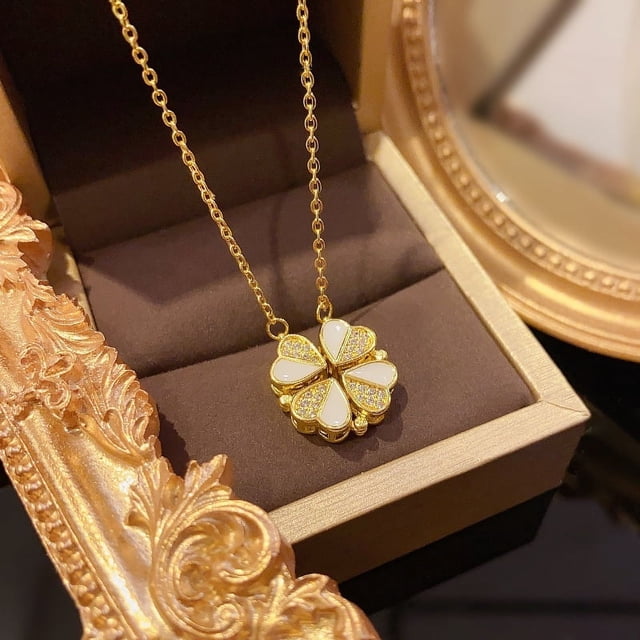Collar de acero de titanio con trébol de cuatro hojas y múltiples usos para mujer, diseño de sentido de alto nivel, luz, lujo, amor, corazón, cadena de clavícula, collar de moda