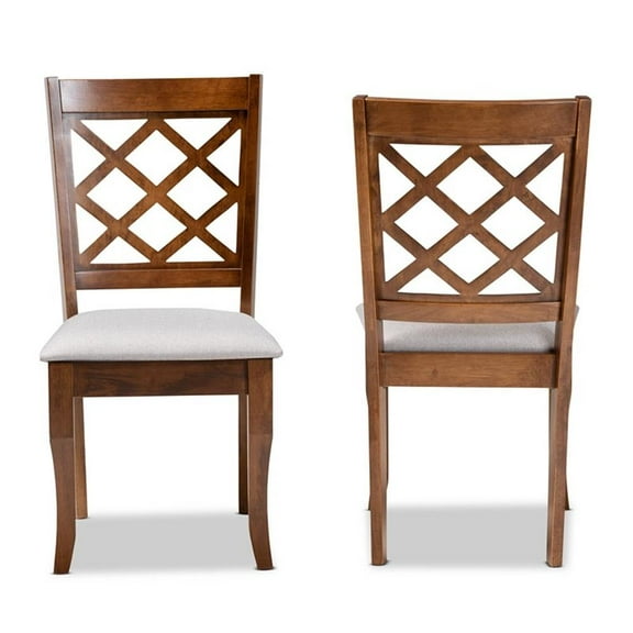 Bowery Hill Grey Fabric Walnut Finished Wood 2-Piece Dining Chair Set