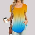 thumbnail image 2 of Womens Flowy Tunic Tops Gradient Color Trendy Pleated T-Shirts Square Neck Short Sleeve Colorblock Summer Tee (XL, Yellow), 2 of 5