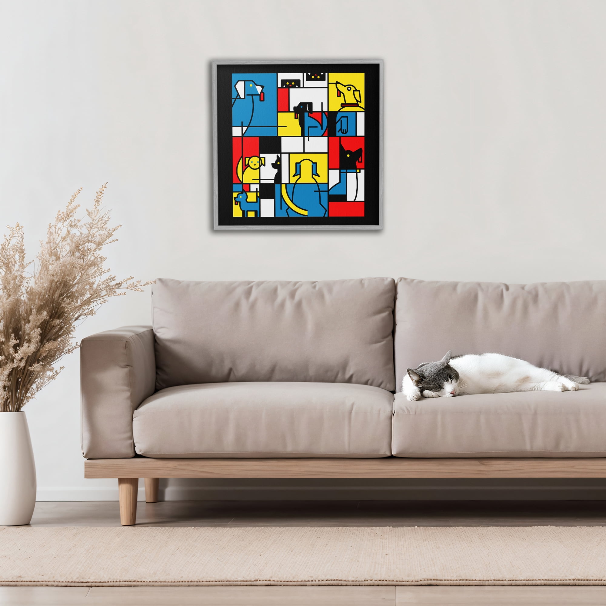 Stupell Industries Color Block Dogs Abstract Gray Framed Giclee Art, design by Tobe Fonseca