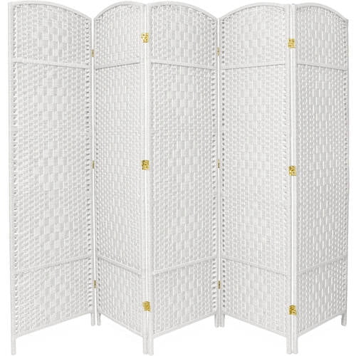 Oriental Furniture 6 Ft Tall Diamond Weave Fiber Room Divider, White, 6