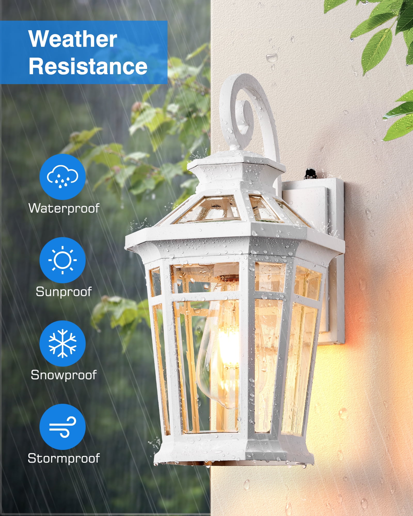 Dawn to Dusk Outdoor Light Fixture, White Front Porch Lights Wall Mount, Exterior Sconce Light with E26 Socket, Anti-Rust Coach Lights for Garage, Waterproof Outdoor Lighting for House, Patio