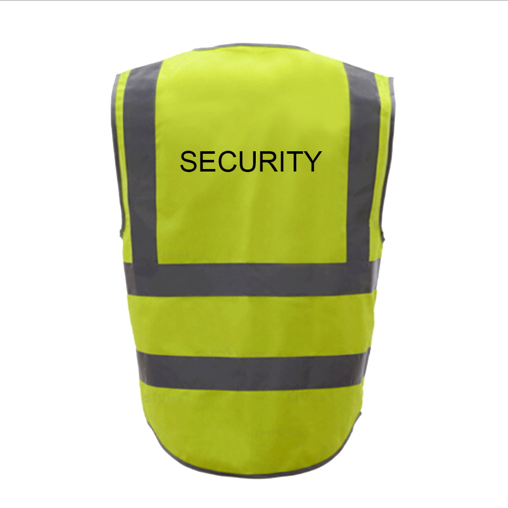 Black Vest Reflective SECURITY Hi Visibility Viz Printed Front Back 8 Sizes 