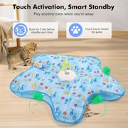 Interactive Cat Toys for Indoor，[Newly Upgraded] Rechargeable Touch Activated Hide and Seek Kitten Toys With Moving Concealed Feathers & Mouse Squeaky.(Blue)