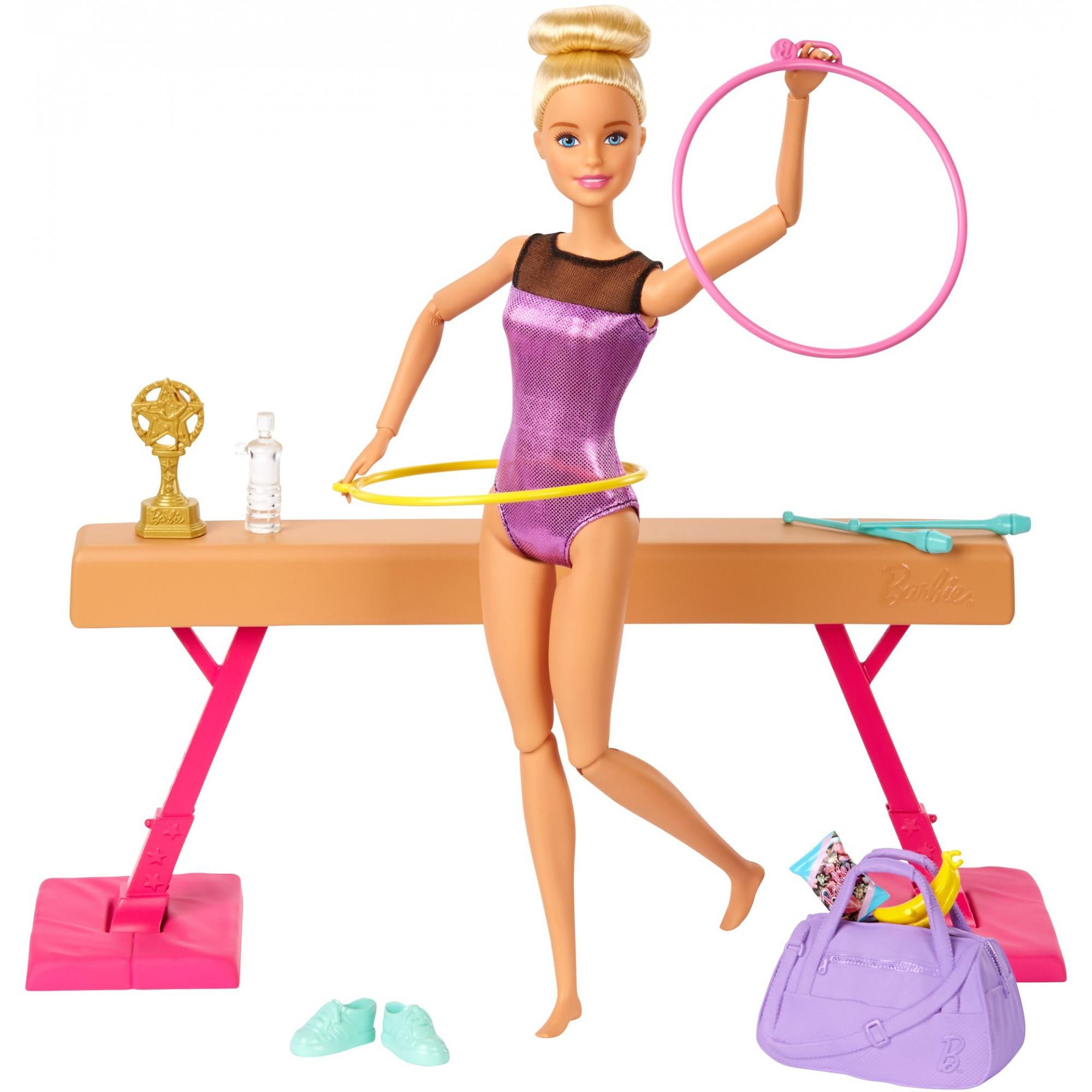 Barbie Team Stacie Doll & Gymnastics Play Set Spinning Bar & Accessories New 