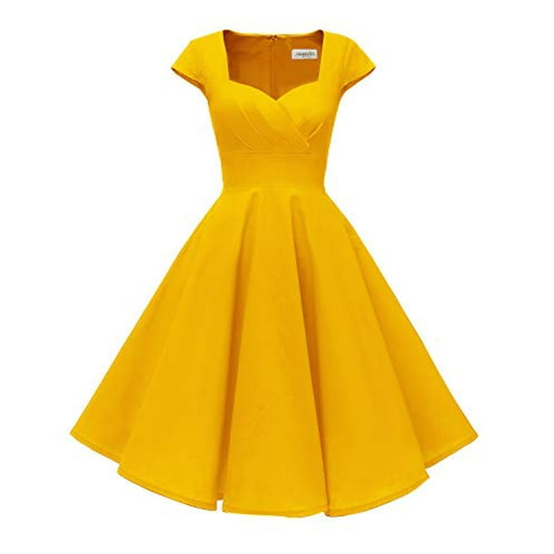 Hanpceirs Women's Cap Sleeve 1950s Retro Vintage Cocktail Swing Dresses  with Pocket Gold L - Walmart.com
