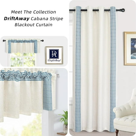 DriftAway Chris Vertical Striped Pattern Linen Blend Lined Thermal Insulated Blackout and Room Darkening Grommet Linen Curtains for Farmhouse Printed, 2 Panels, 52 x 84, Cabana Denim Stripe