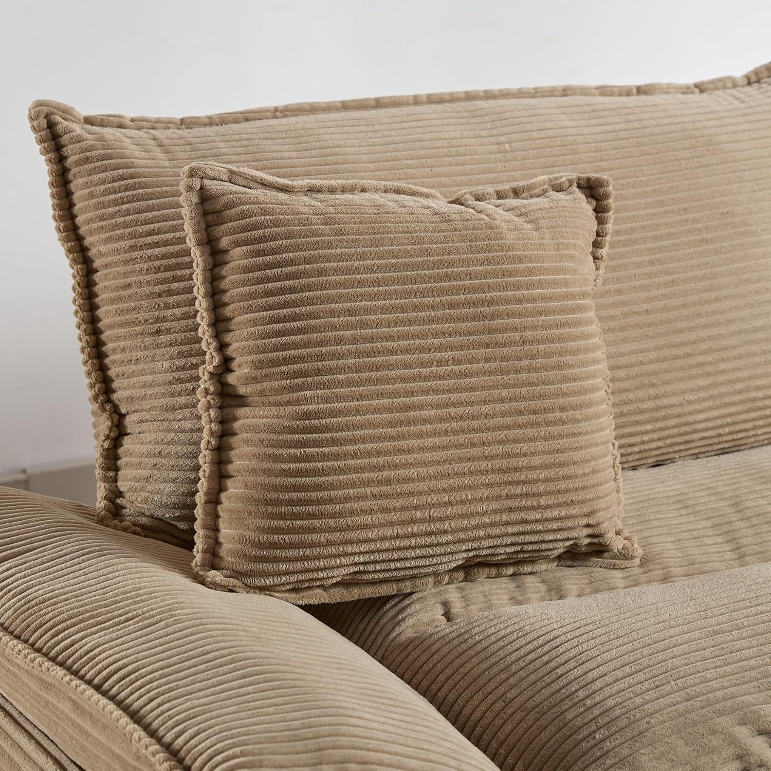AENKYO 84" Corduroy Loveseat Sofa with Pillows, Modern 2-Seater Couch for Living Room,Khaki