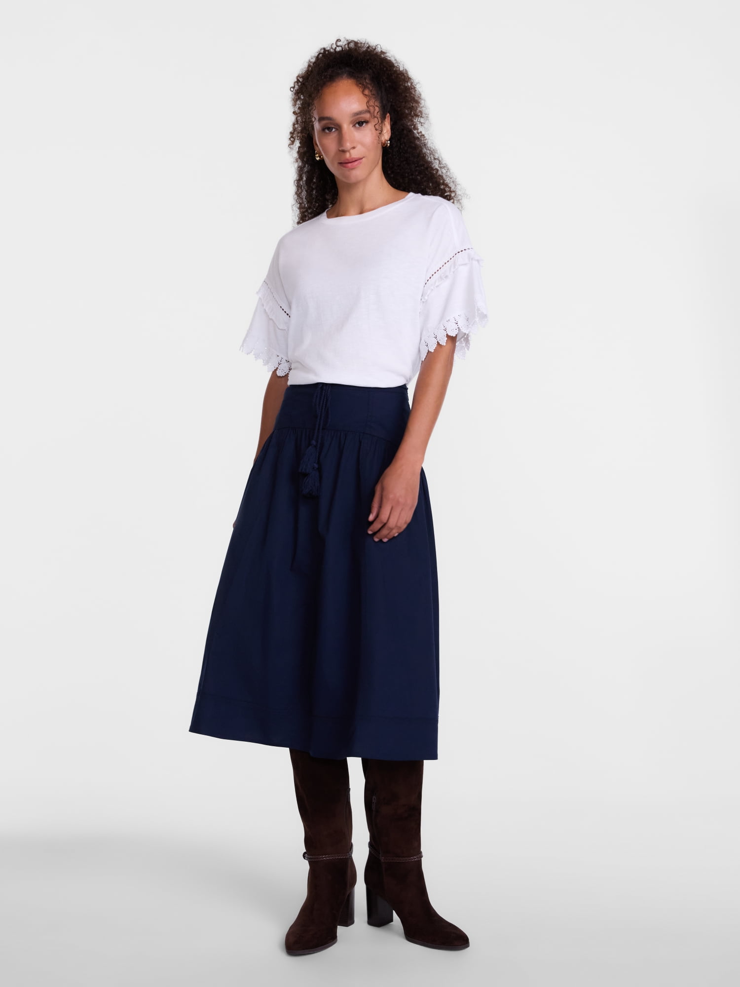 Scenario Women's Lace Trim Tee with Short Sleeves, Size XS-XXXL