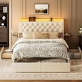 thumbnail image 4 of GUNAITO Full Size Bed Frame with 4 Storage Drawers, Velvet Upholstered LED Bed with LED and USB Ports, Modern Wingback Headboard Bed with Bedside Storage Board, Beige, 4 of 8