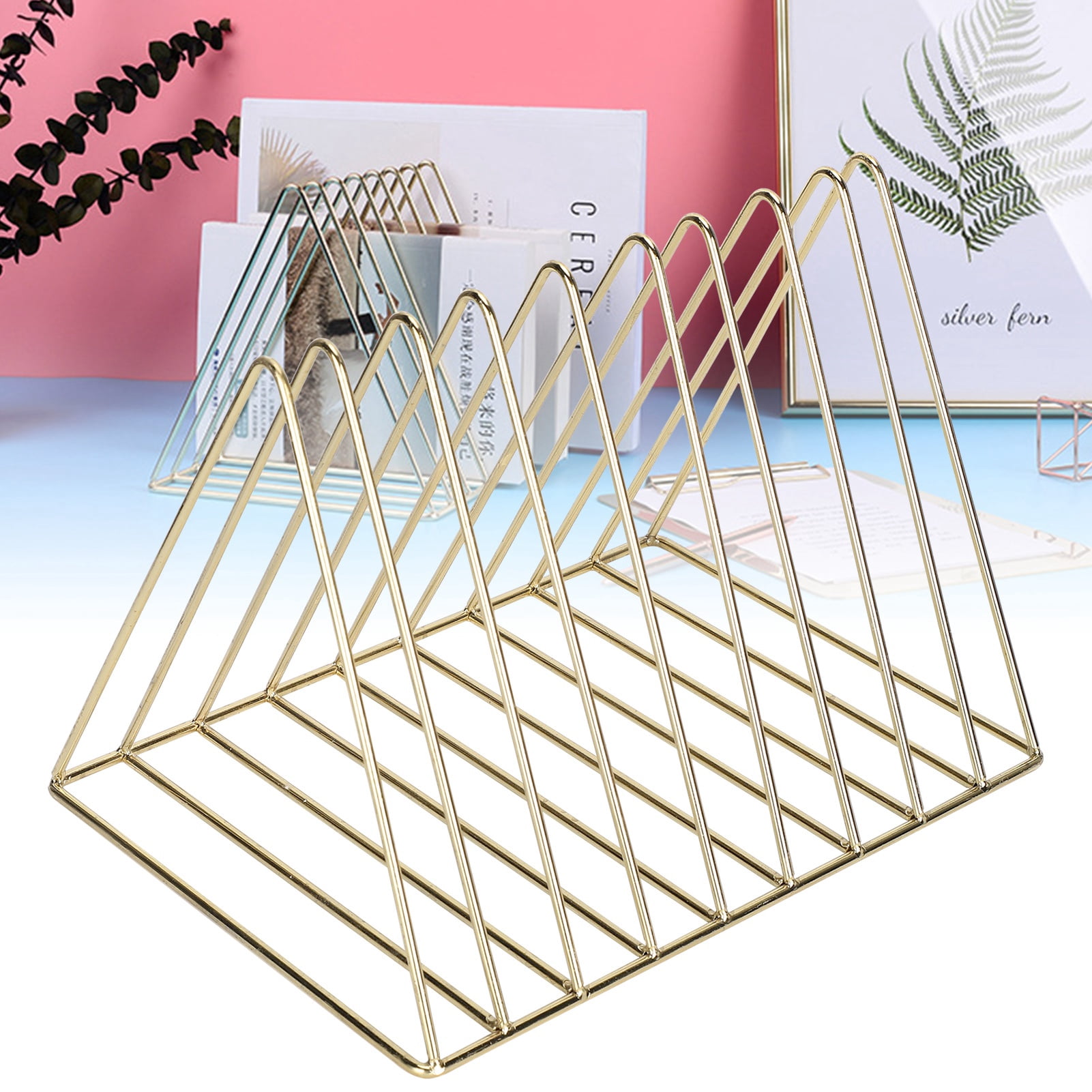 Porte-revues Triangulaire Métal - Lot De 4 - 9 Compartiments - 28x17,8x17 Cm - Organisateur Bureau - 9
