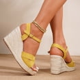 thumbnail image 5 of Platform Wedge Heels for Women Open Toe Suede Elegant Dressy Shoes with Ankle Strap Cushioned Footbed Travel Walking Footwear Yellow Size 7, 5 of 7