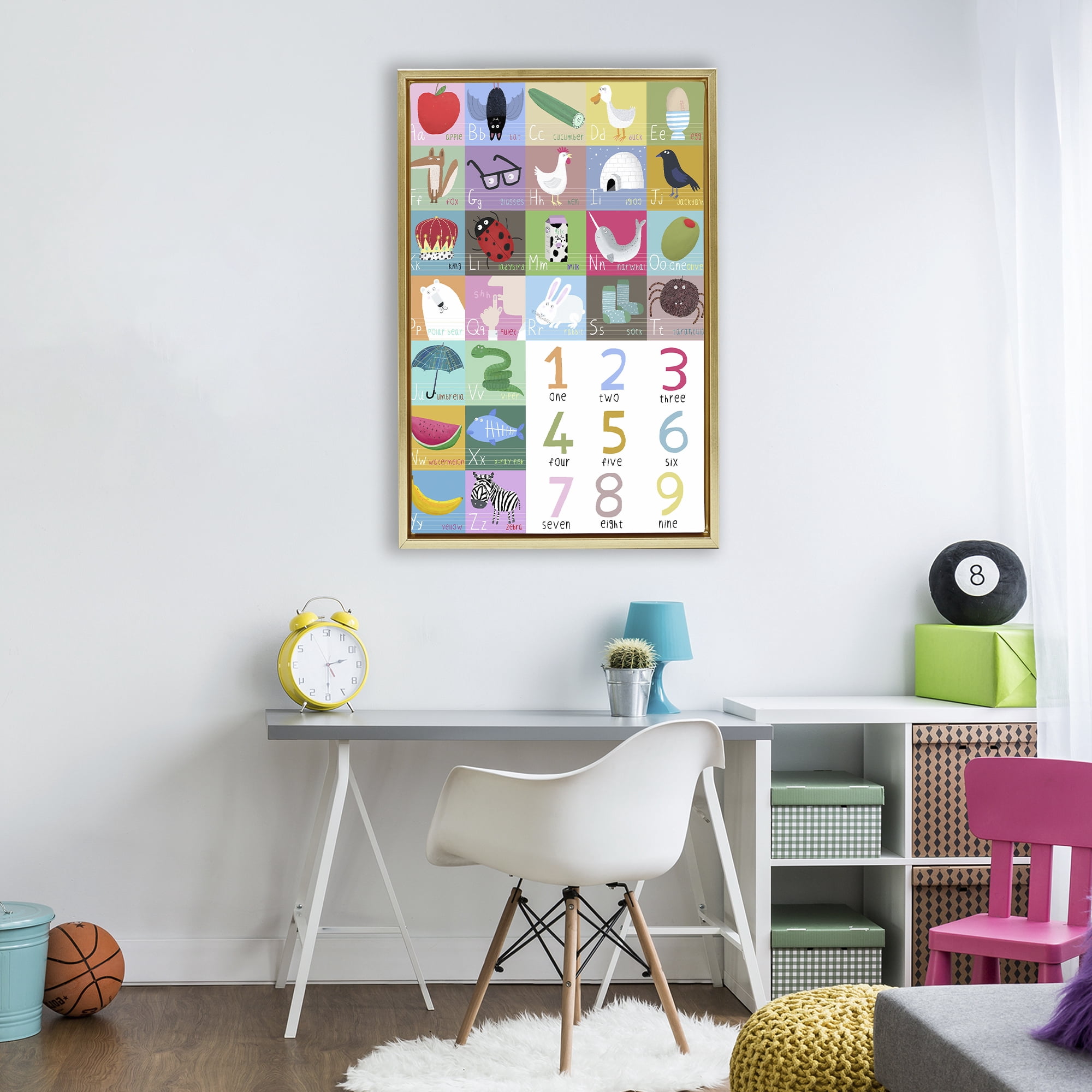 Stupell Industries Counting & Alphabet Learning Gold Framed Floater Canvas Wall Art, design by Carla Daly