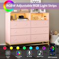 thumbnail image 1 of Kojooin Modern Dresser with RGB LED Lighting, 4 AC + 2 USB Charging Station, 6 Spacious Drawers, Durable MDF & Metal Legs, Easy Assembly,Multifunctional Storage for Bedroom/Living Room, 1 of 7