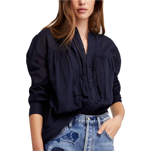 Free People - Camiseta con botones para mujer, color azul, pequeña Free People Camisa con botones
