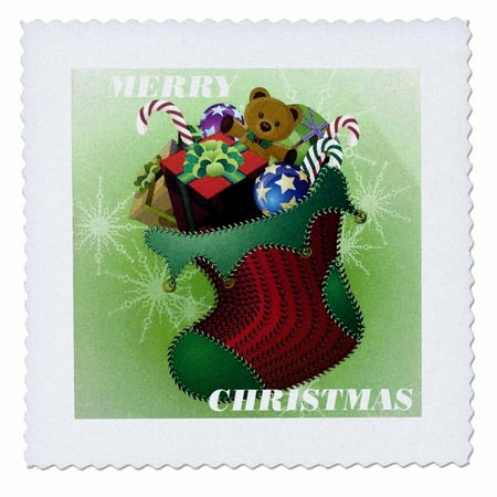 Rose Stocking - 3dRose Stocking Christmas - Quilt Square, 10 by 10-inch