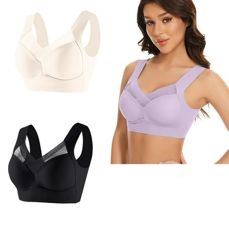 Juslio Minimizer Bras for Women 2PC Lightweight Wirefree Solid Vest Breasted Bra