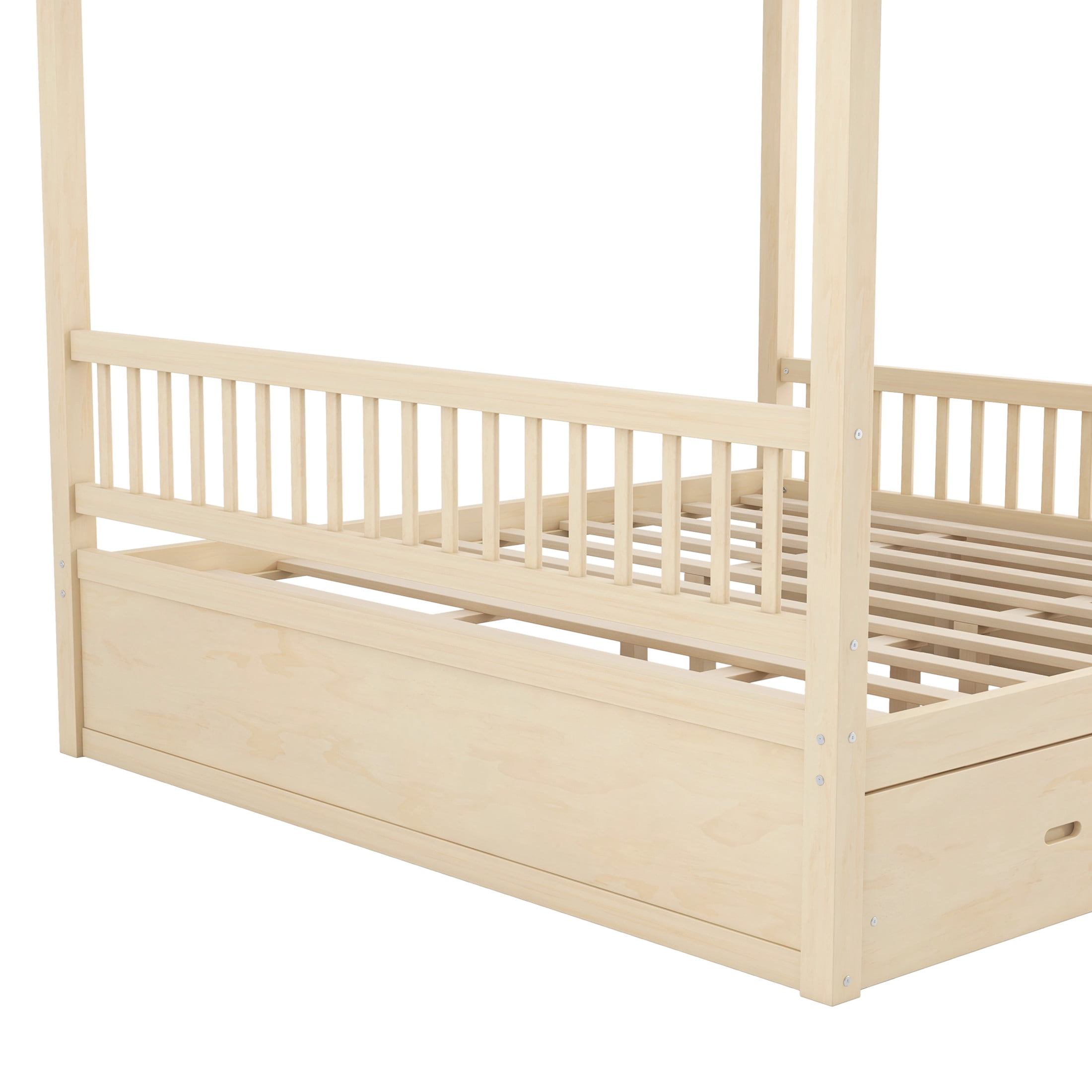Noble House Stefan King Size Wooden Canopy Bed Frame with Storage Drawers, Farmhouse Decor Style, Natural