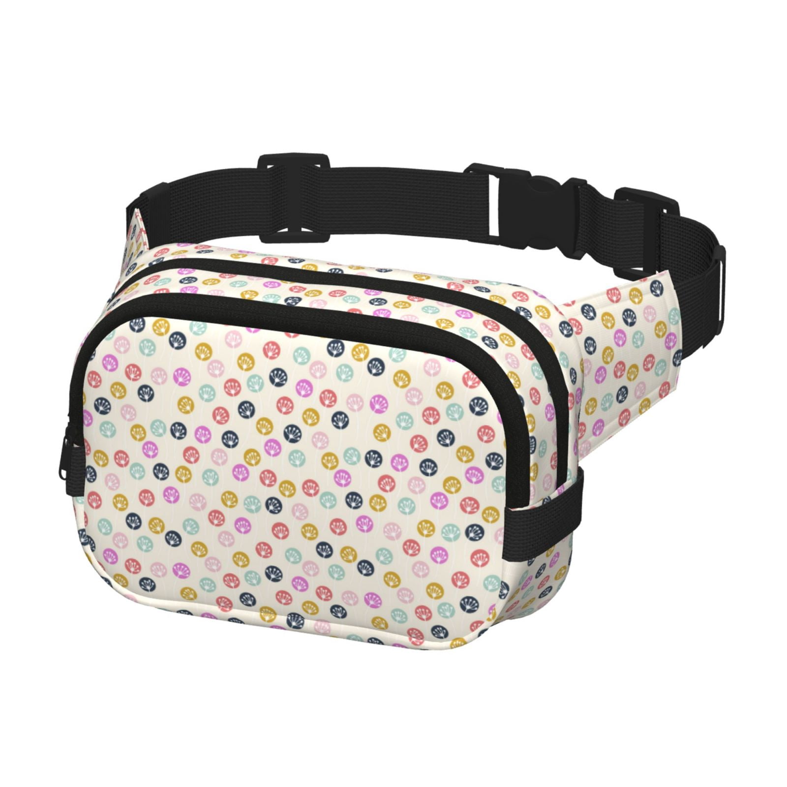 Picia Dandelion Floral Print Square Double-Layer Waist Bag Mini Adjustable Waist Belt Bag Exercise Running Travel Hiking