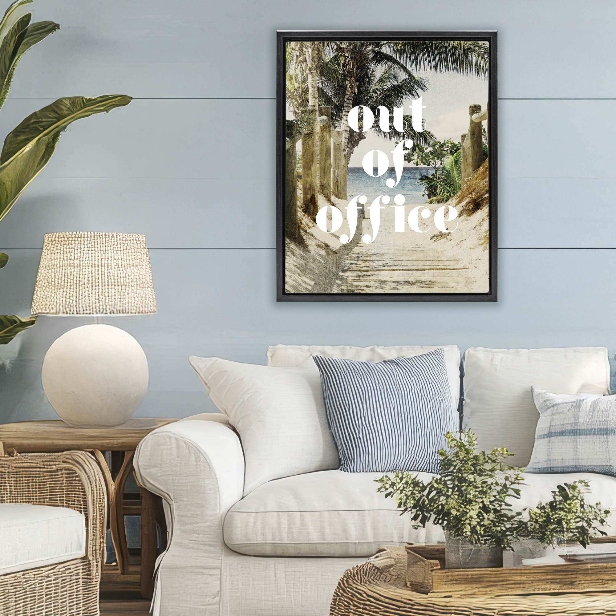 Out of Office Beach Path Black Framed Floater Canvas Wall Art, design by Lil' Rue