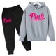 thumbnail image 3 of Sudadera con capucha para niños con estampado de letras rosas, abrigo y pantalones para niñas, 2 piezas, ropa de 3 a 12 años, conjunto deportivo de moda informal y encantador, 3 of 5