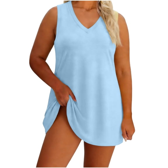 Pounoo Womens Dresses V Neck Sleeveless Bodycon Loose Fit Breathable Stretchy Pullovers Casual Daily Blouses Simple Vacation Style Gift